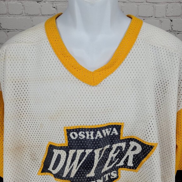 Oshawa Saints Dwyer #9 White Yellow Navy Long Sleeve Hockey Jersey XXL - Picture 8 of 13